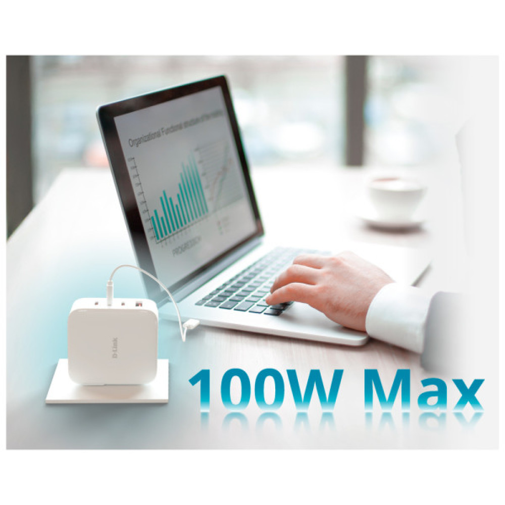 Зарядний пристрій D-Link 3xUSB-C + 1xUSB-A 100W GaN white (DCP-101)