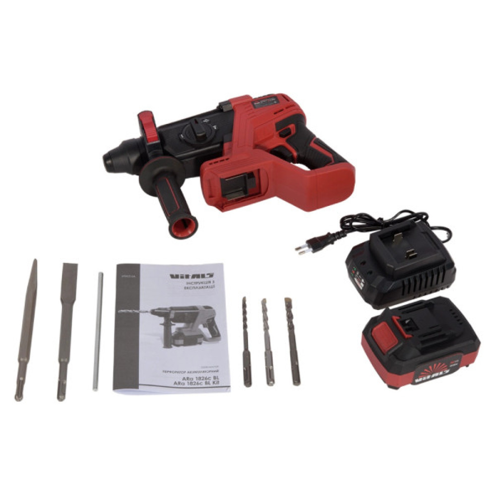 Перфоратор Vitals Master, ARa 1826c BL Kit, 18V, 4Ah, 2.6J, 0-3000уд/хв, 0-950об/хв, IP21, ЗП, кейс (243624)