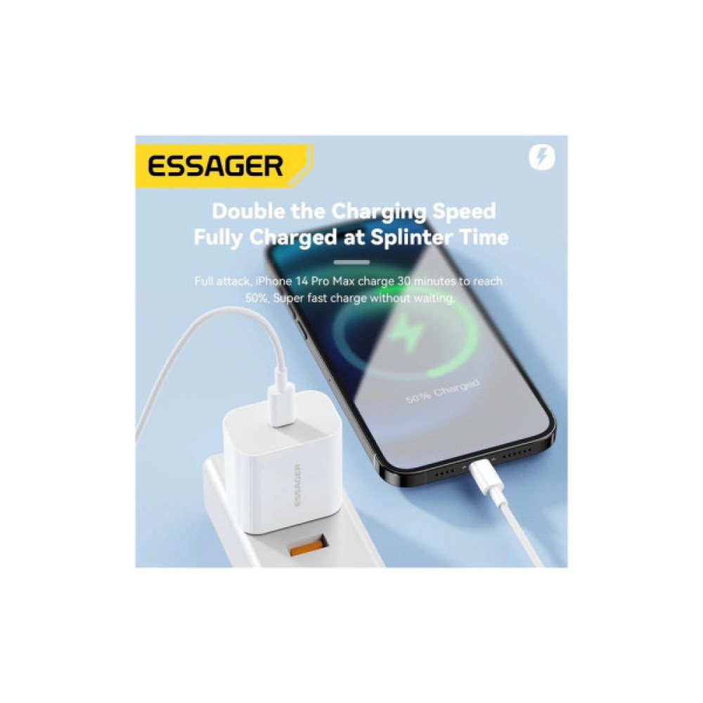 Зарядний пристрій Essager USB-C PD20W + cable USB-C to Lightning white (EFJB02-XBL02-T)