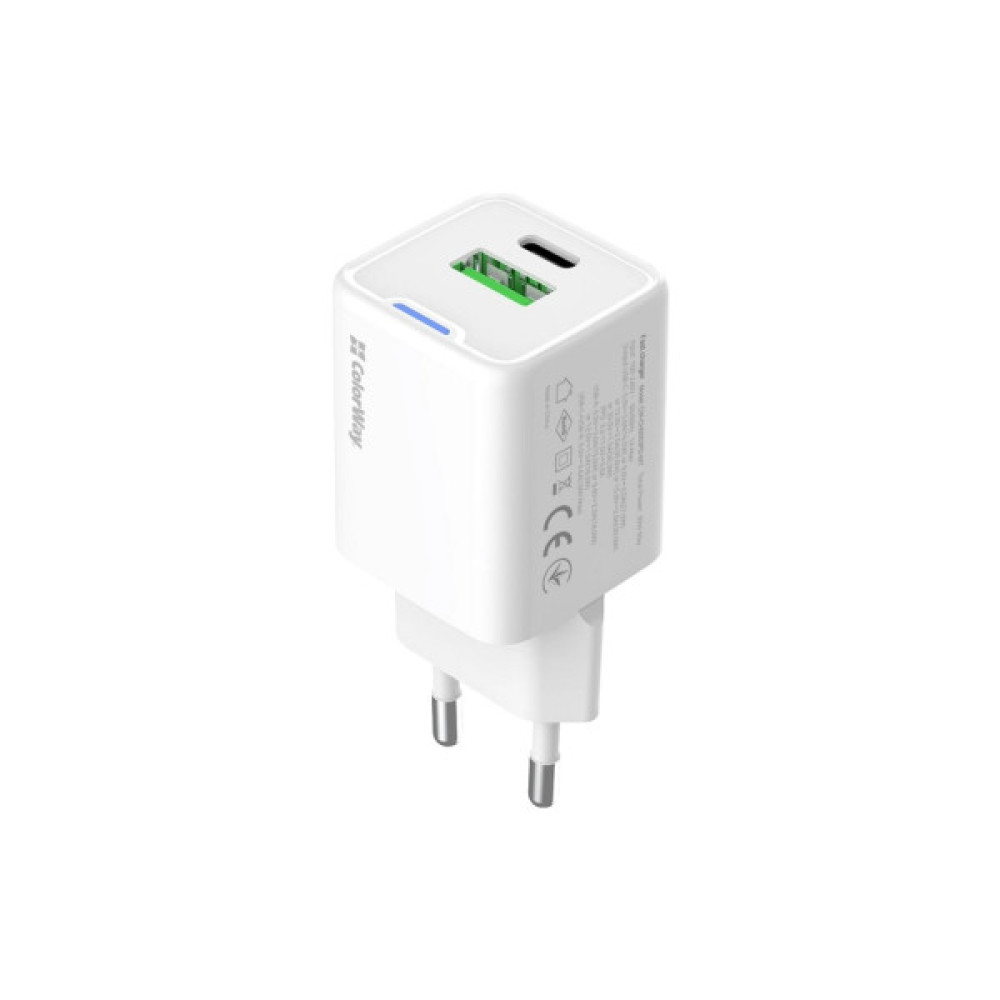 Зарядний пристрій ColorWay GaN Mini 30W PD Port PPS USB (Type-C PD + USB QC4.0) white (CW-CHS053PD-WT)