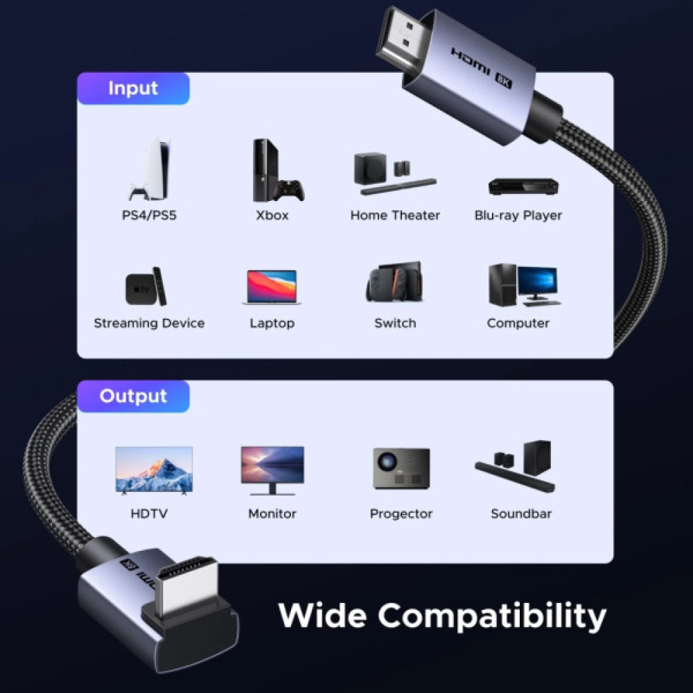 Кабель мультимедійний HDMI M to HDMI M 2.0m 8K60Hz 48Gbps braided black Ugreen (85169)