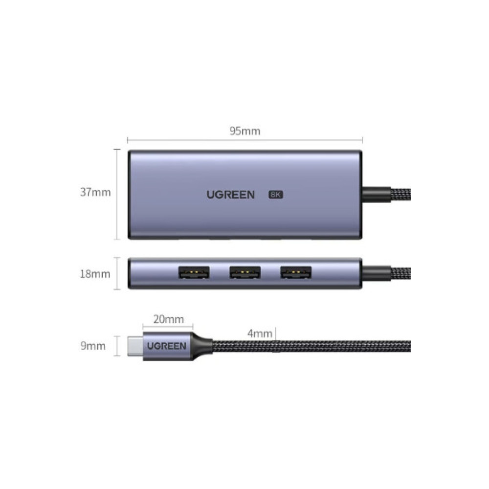 Концентратор Ugreen USB-C 4-in-1 3xUSB 3.0 + HDMI CM500 gray (50629)