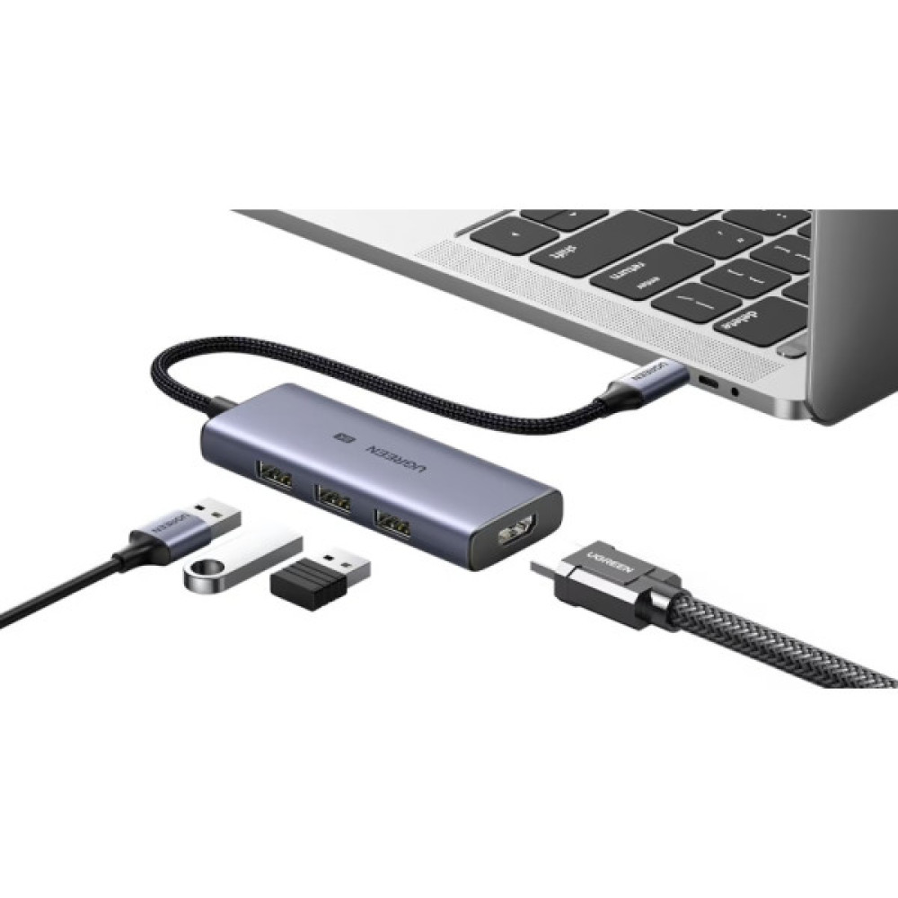 Концентратор Ugreen USB-C 4-in-1 3xUSB 3.0 + HDMI CM500 gray (50629)