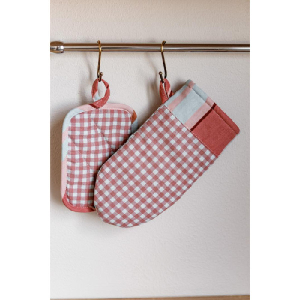 Кухонна прихватка Прованс Набір рукавиця 29х15 та прихватка 15х20 Коралова клітинка (035661)