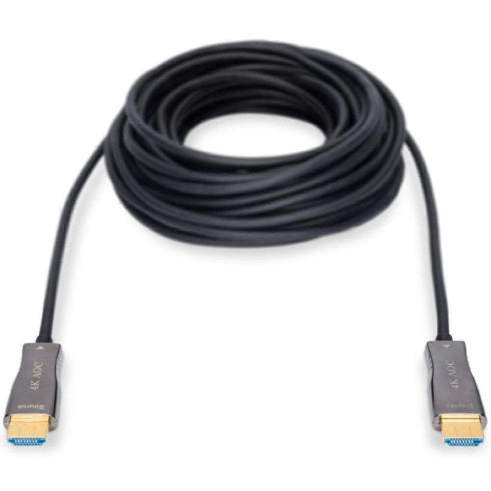 Кабель мультимедійний HDMI M to HDMI M 15m 4K AOC hybrid-fiber black Digitus (AK-330125-150-S)