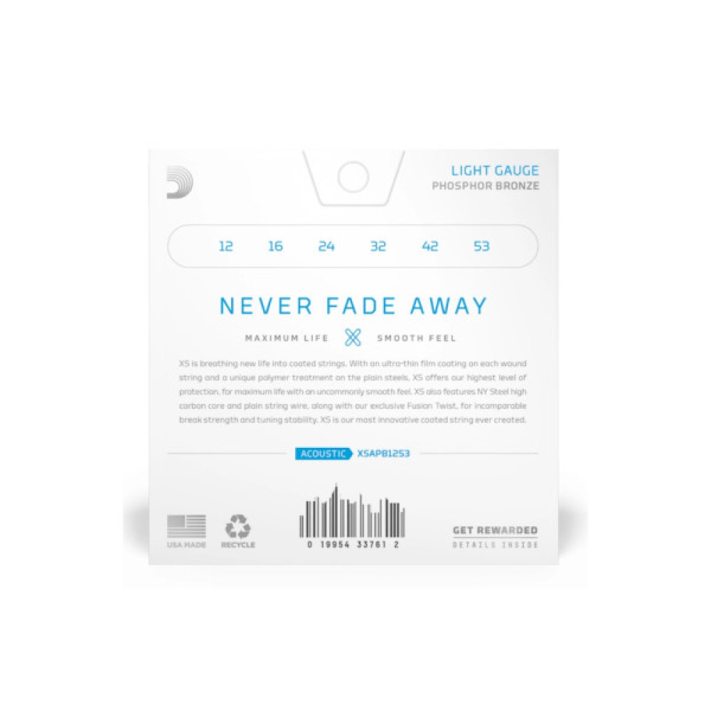 Струни для гітари D'Addario XS Phosphor Bronze Light (12-53) (XSAPB1253)