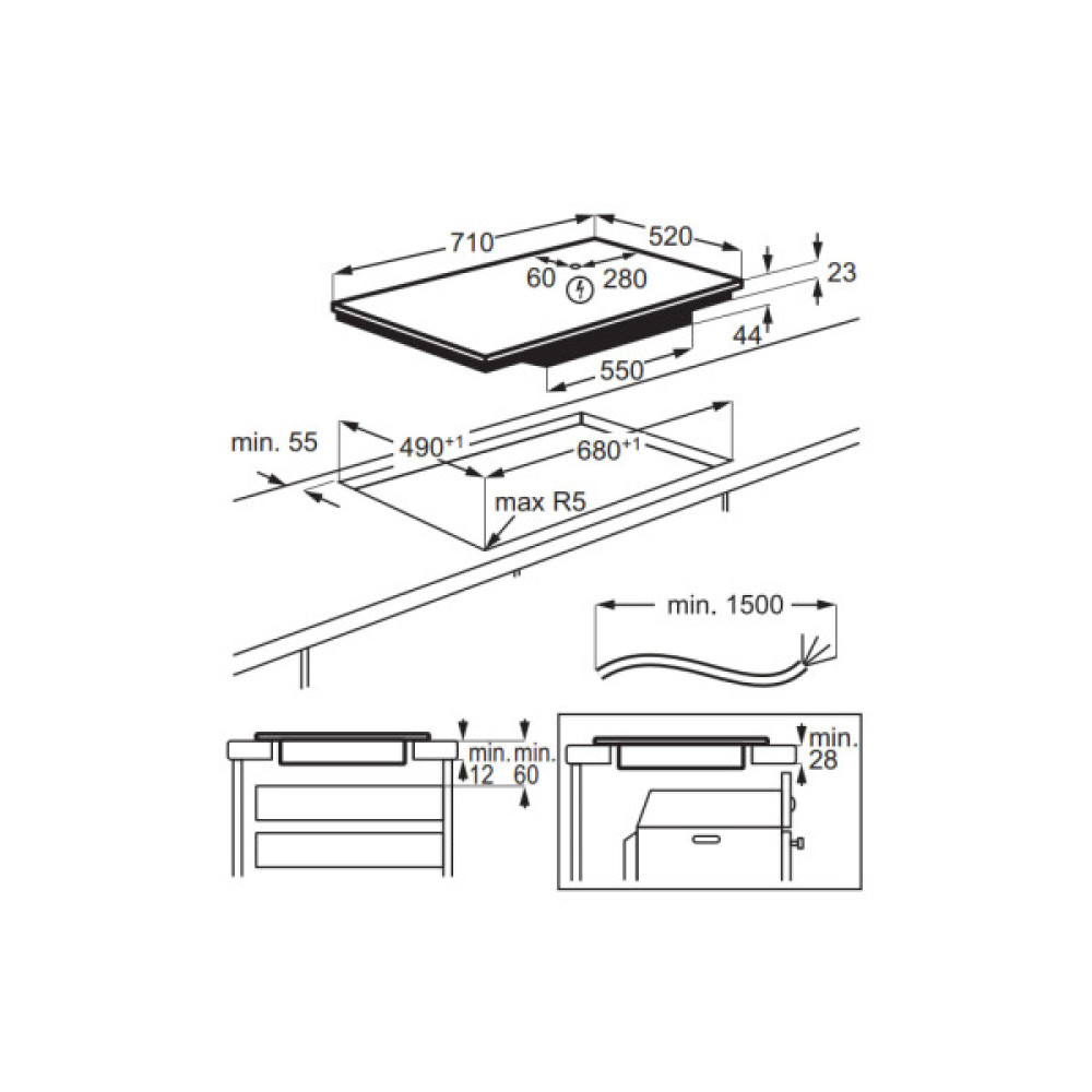 Варильна поверхня Electrolux індукційна, 71см, розширена зона, Hob2Hood, чорний