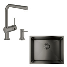 Набір для кухні Grohe K700U стальна мийка 31574AL1 + зміш. 30274AL0 + дозатор 40535AL0, матовий графіт