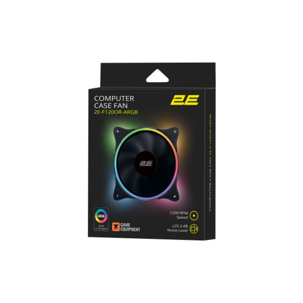 Корпусний вентилятор 2E GAMING F120OR-ARGB, 120мм, 1200rpm, 3pin, 3pin +5VARGB, 25.3dBa, чорний