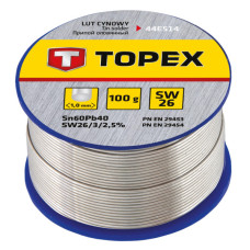 Припій олов'яний TOPEX Sn60Pb40 флюс SW26 дріт 1мм 100гр