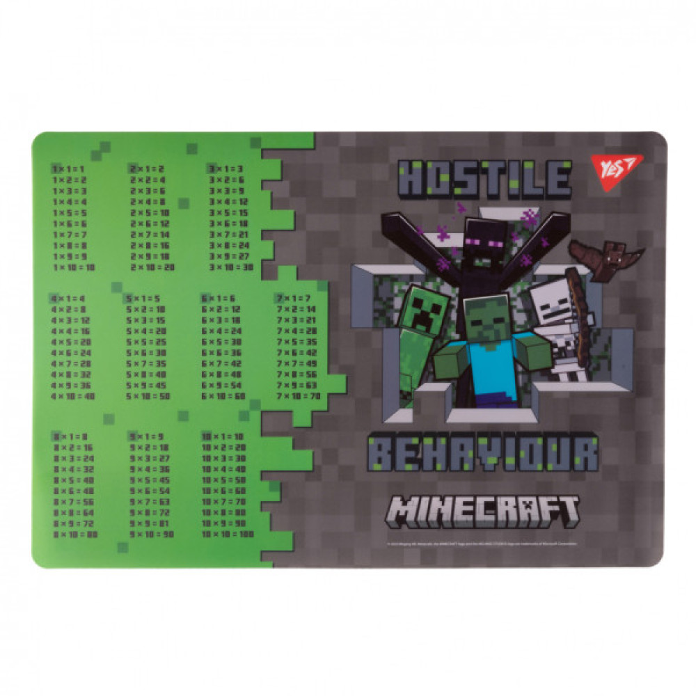Підкладка настільна Yes А3 Minecraft Heroes з підказками таблиця множення (492249)