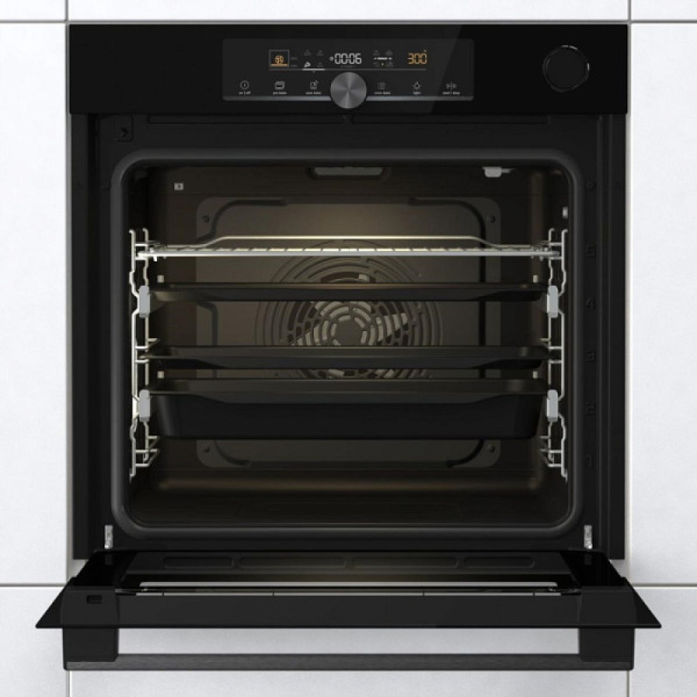Духова шафа Gorenje електрична, 77л, A+, пара, дисплей, чорний