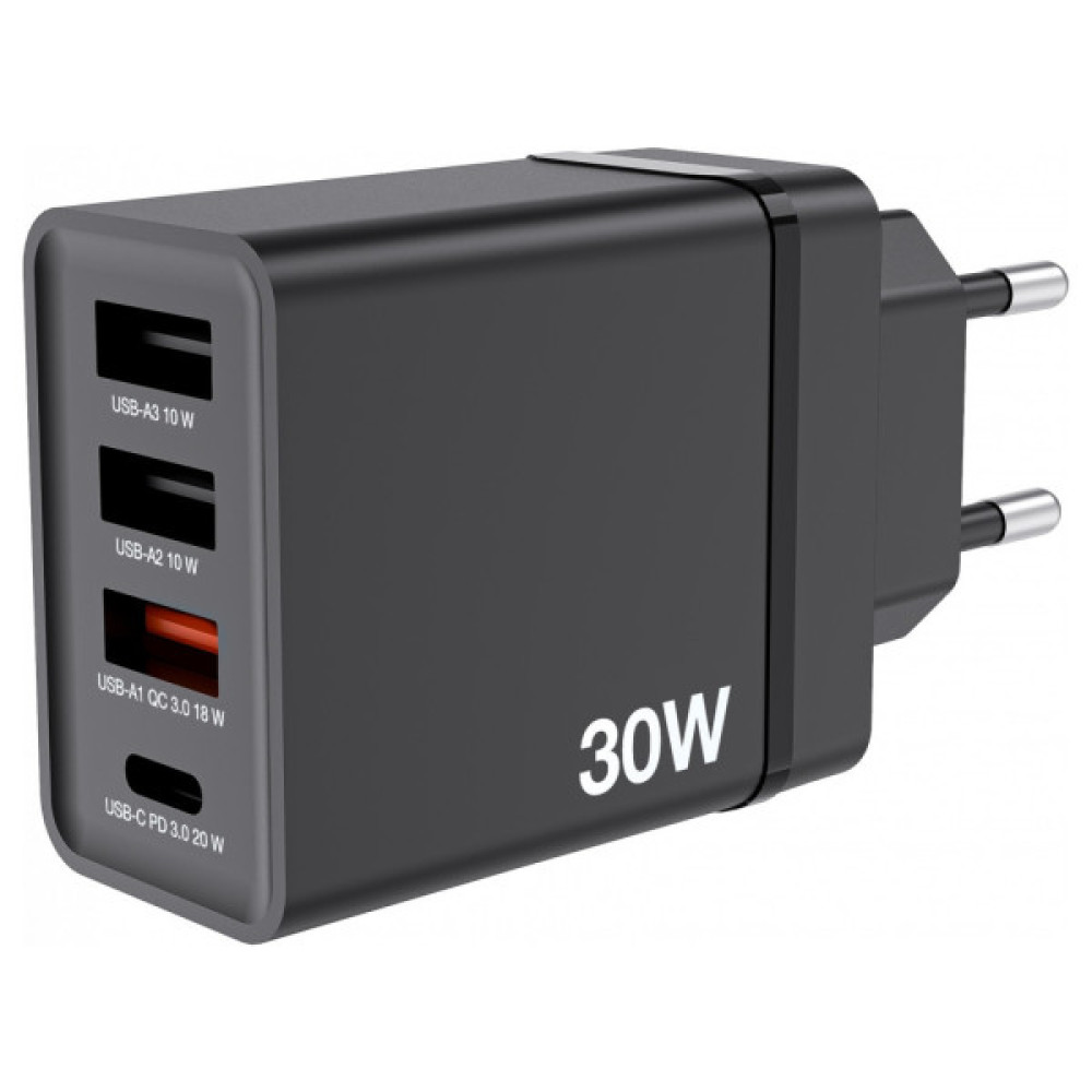 Зарядний пристрій Verbatim USB 30W PD3.0 4-ports black (49700)