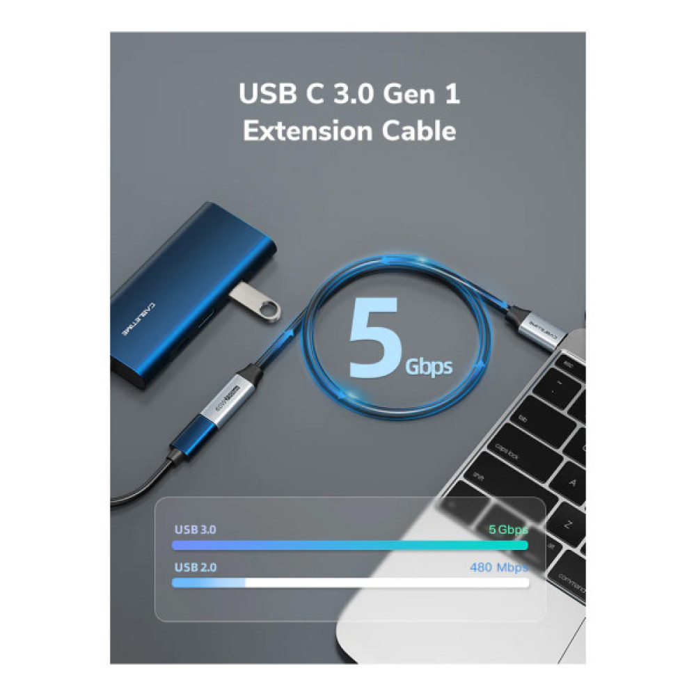 Дата кабель USB-C M/F 0.5m 5Gbps 60W 4K60Hz Cabletime (CA913664)