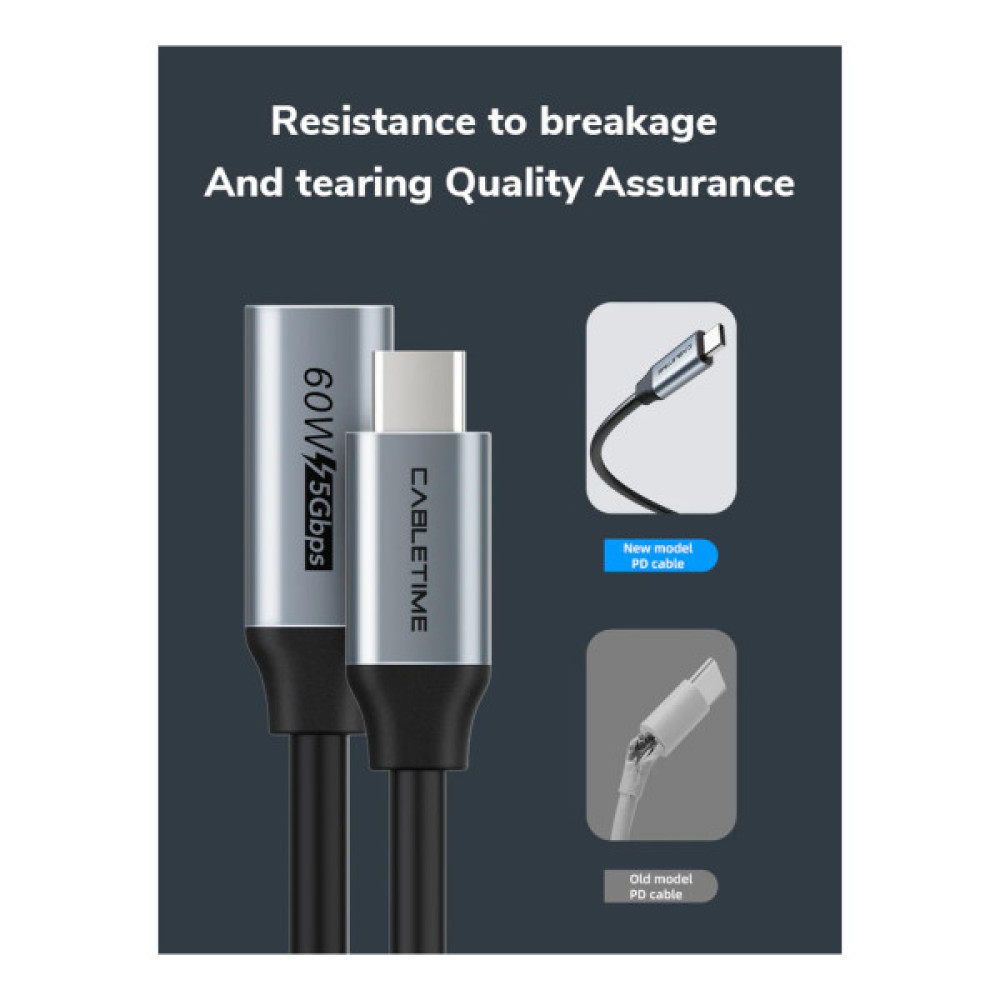 Дата кабель USB-C M/F 0.5m 5Gbps 60W 4K60Hz Cabletime (CA913664)