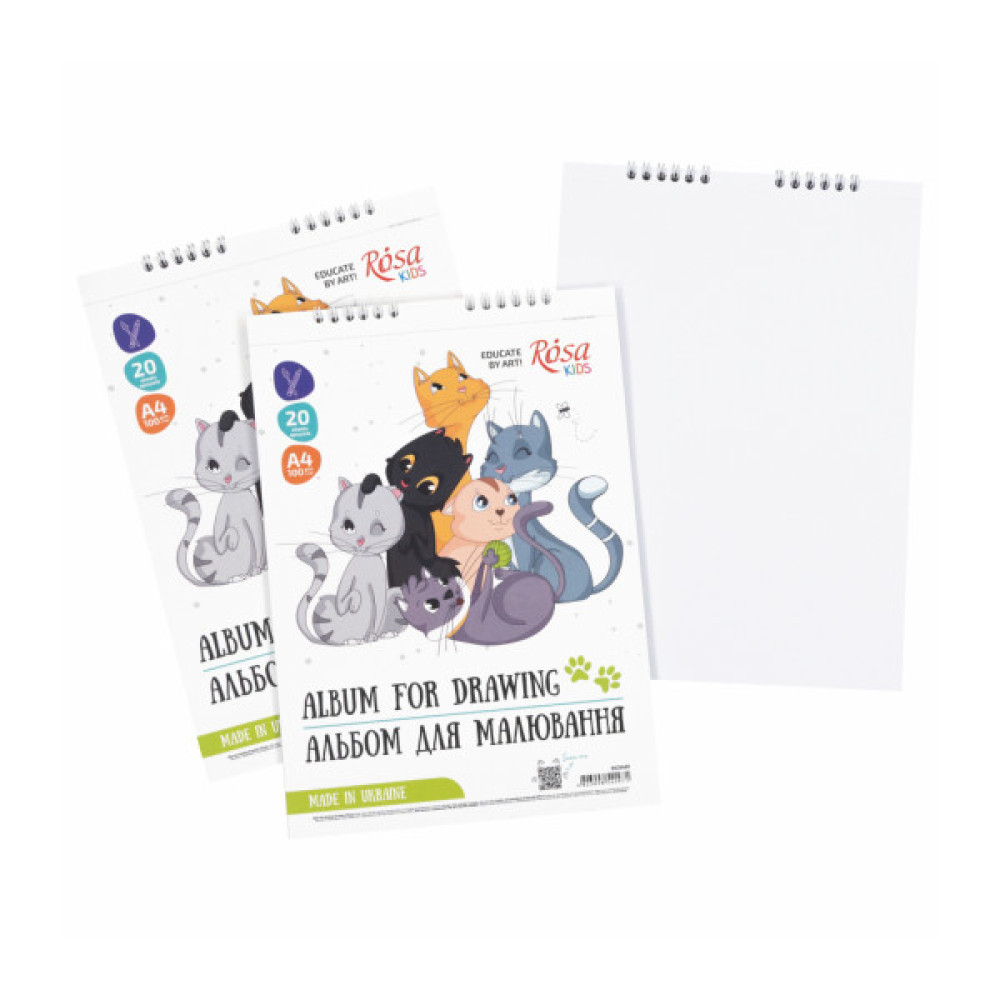 Альбом для малювання Rosa Kids на спіралі Cats Friendship А4 20 аркушів (4823098542971)