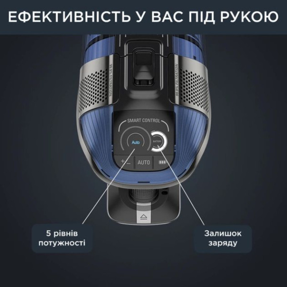 Пилосос Rowenta  безпровідний X-Force Flex 12.60 Auto Aqua, 320Вт, конт пил -0.1л, автон. робота до 45хв, вага-3кг, НЕРА, чорно-синій