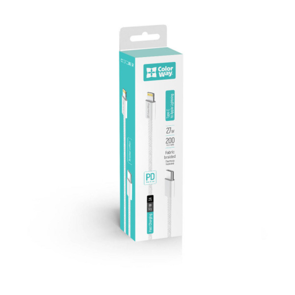 Дата кабель USB-C to Lightning 2.0m PD 27W braided gray ColorWay (CW-CBPDCL068-GR)
