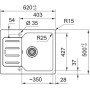 Мийка кухонна Franke City, фраграніт, прямокутник, з крилом, 620х500х190мм, чаша - 1, врізна, оборотна, UCG 611-62, онікс