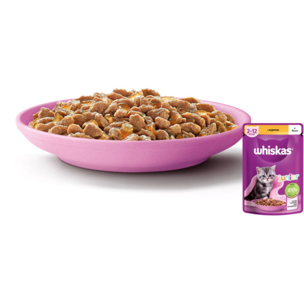 Вологий корм для кішок Whiskas Kitten Курка в желе 85 г (5900951302152/5900951302138)