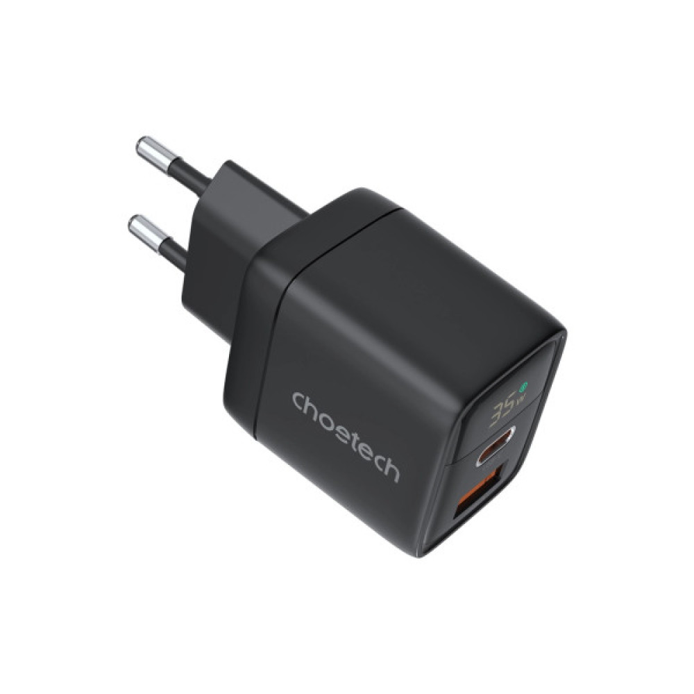 Зарядний пристрій Choetech 1xUSB + 1xUSB-C PD35W with display black (PD6052-EU-BK)