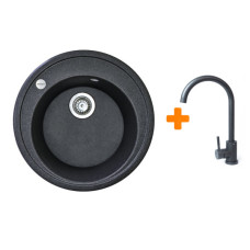 Набір кухонна Adamant Sun, штучний камінь, кругла, без крила, 510x200мм, чаша - 1, врізна, графіт + змішувач