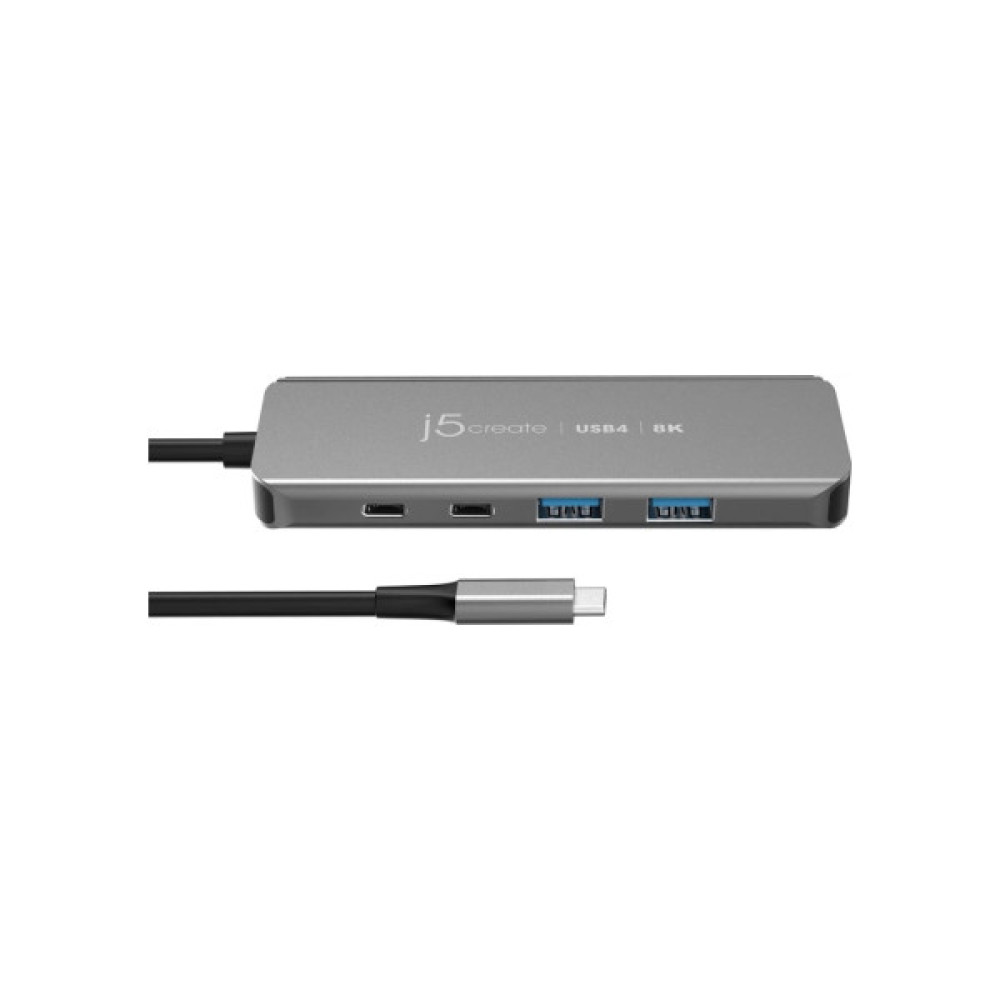 Концентратор J5create USB-C 5-in-1 2xUSB 3.2 10Gbps + 2xUSB-C 10Gbps PD 100W + HDMI 8K gray (JCH453-N)