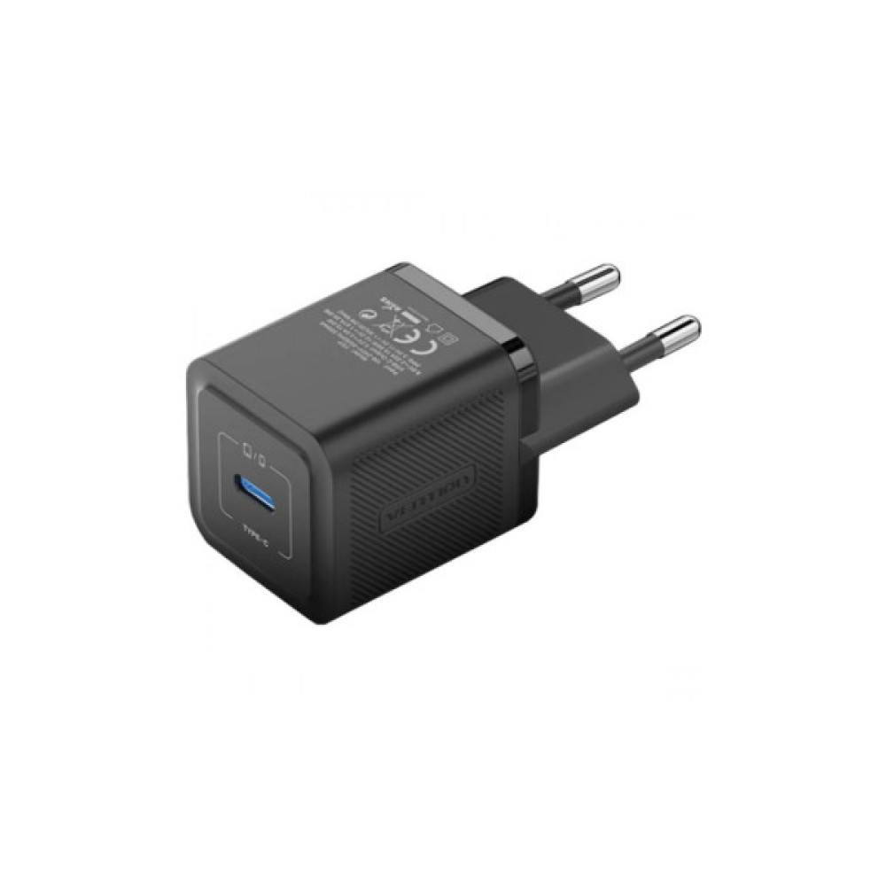 Зарядний пристрій Vention 1xUSB-C PD20W GaN + cable USB-C to USB-C black (TZ-FEPB0-EU-01)