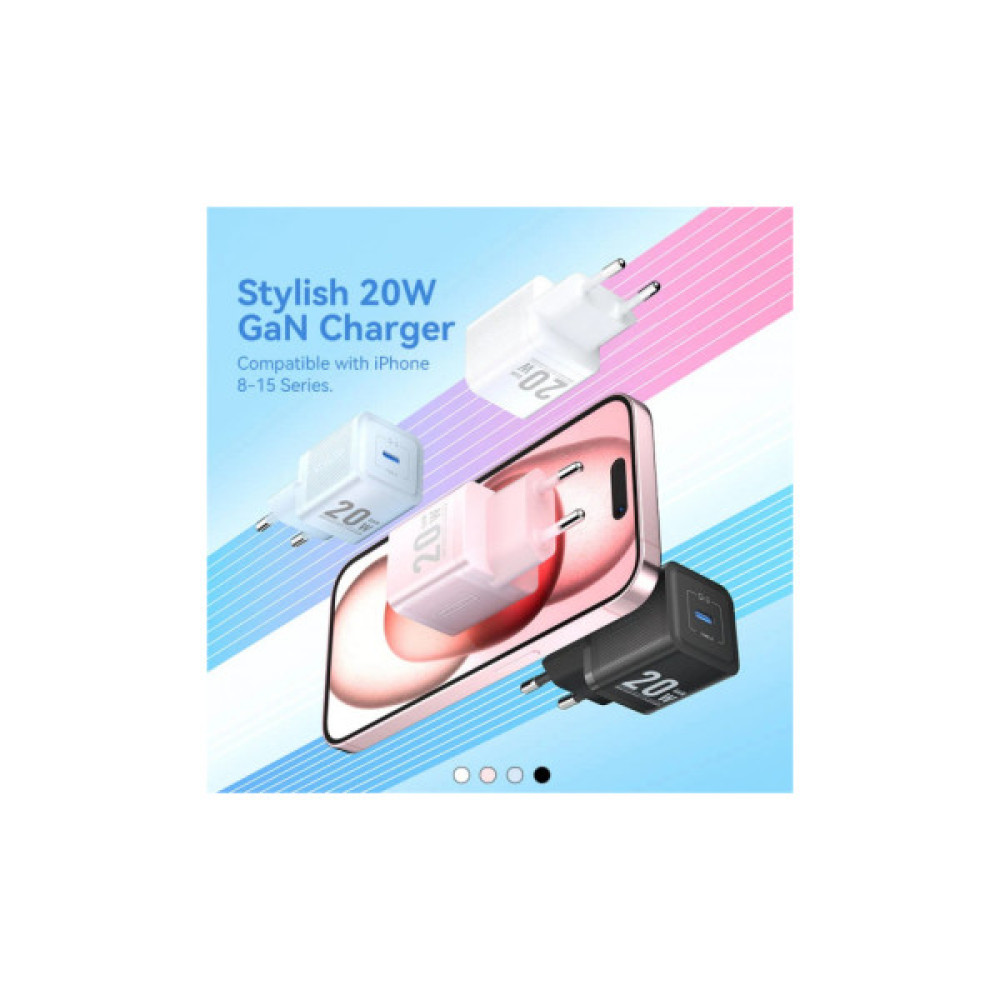 Зарядний пристрій Vention 1xUSB-C PD20W GaN + cable USB-C to USB-C black (TZ-FEPB0-EU-01)