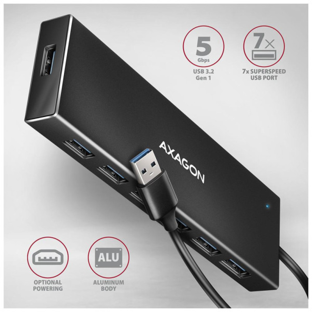 Концентратор AXAGON USB 3.1 to 7xUSB 3.0 black (HUE-F7A)