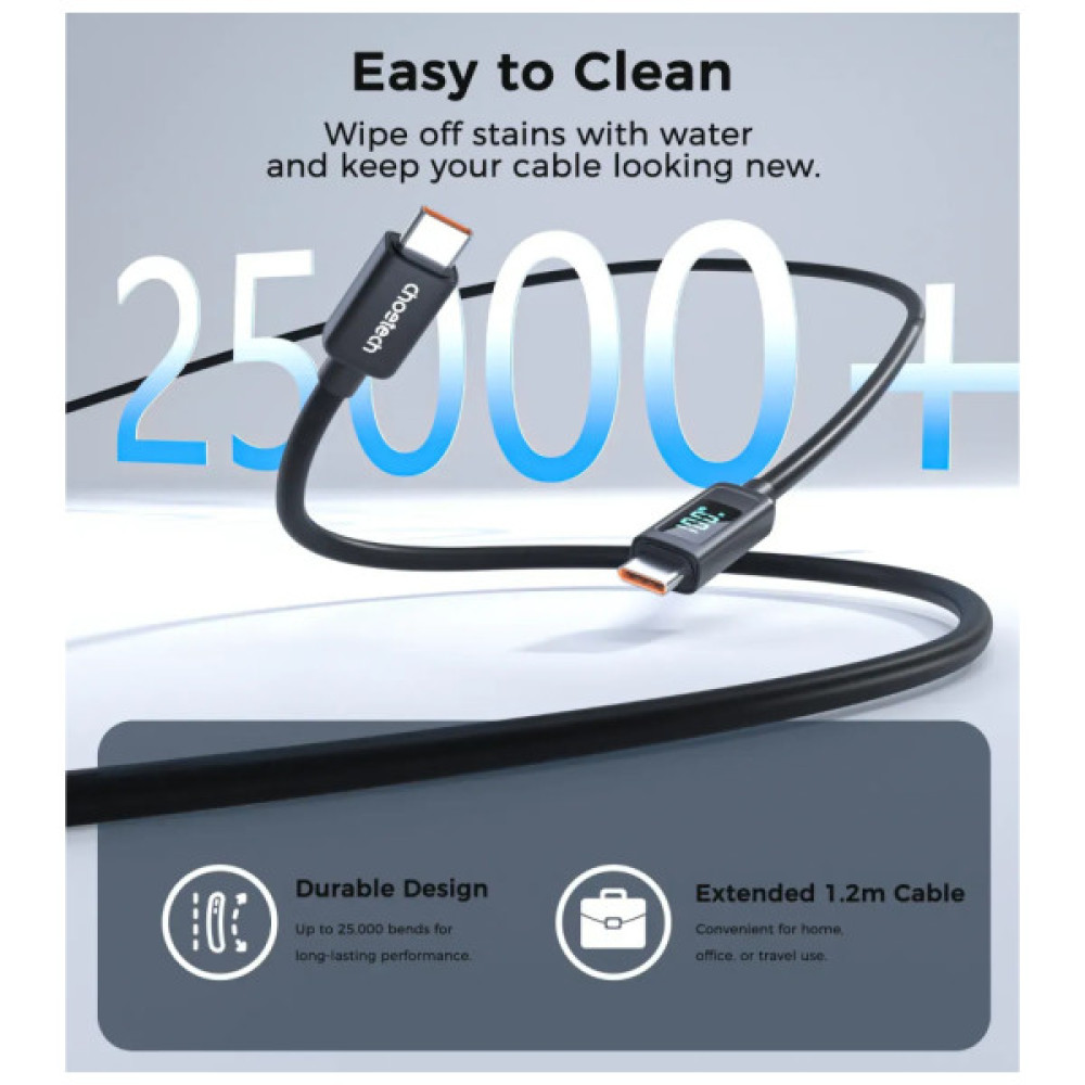 Дата кабель USB-C to USB-C 1.8m PD100W digital display silicone Choetech (XCC-1063)