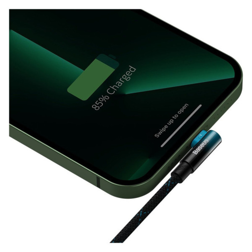 Дата кабель USB 2.0 AM to Lightning 1.0m 2.4A 90° corner black/blue Baseus (CAVP000021)