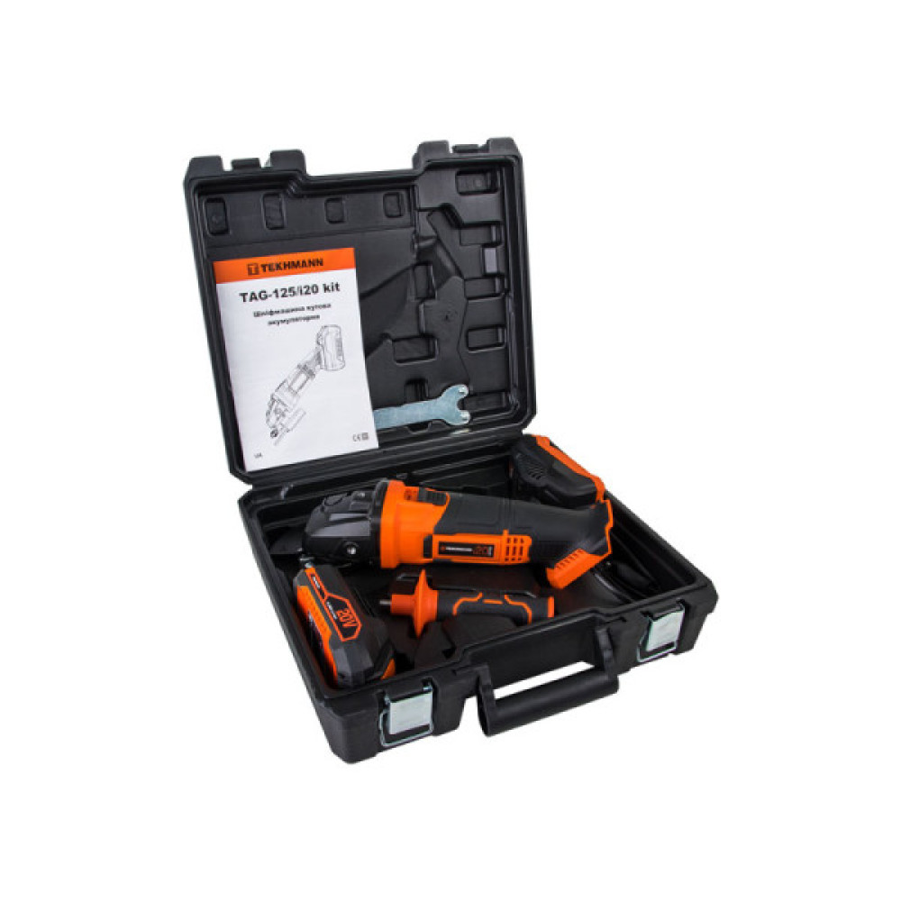 Шліфмашина кутова акумуляторна Tekhmann TAG-125/i20 kit 125мм 1250ВТ 3000-11000об/хв 2.1кг