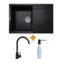 Набір кухонний Adamant Horizon, штучний камінь, прямокут., з крилом, 780х495х230мм, чаша - 1, врізна, чорний + змішувач та дозатор
