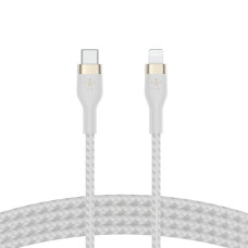 Кабель USB-C > Lightning заряджання/синхронізації Belkin 1м, Type-C, плетений, силіконовий, з ремінцем на магніті, білий