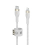 Кабель USB-C > Lightning заряджання/синхронізації Belkin 1м, Type-C, плетений, силіконовий, з ремінцем на магніті, білий