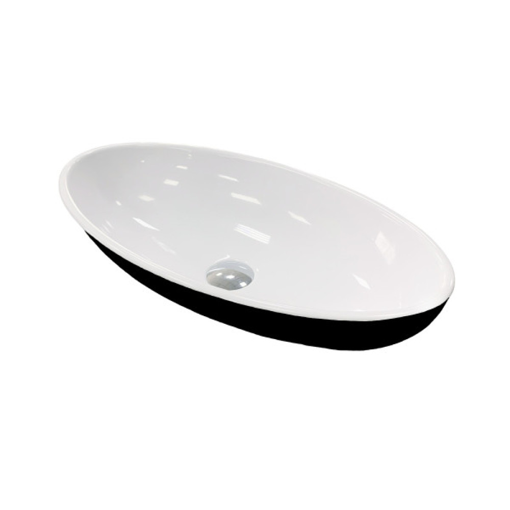 Раковина, умивальник Adamant ANDERE NEW, штучний камінь, овальна, без отвору для змішувача та переливу, 590х295х130мм, накладний, чорно-білий
