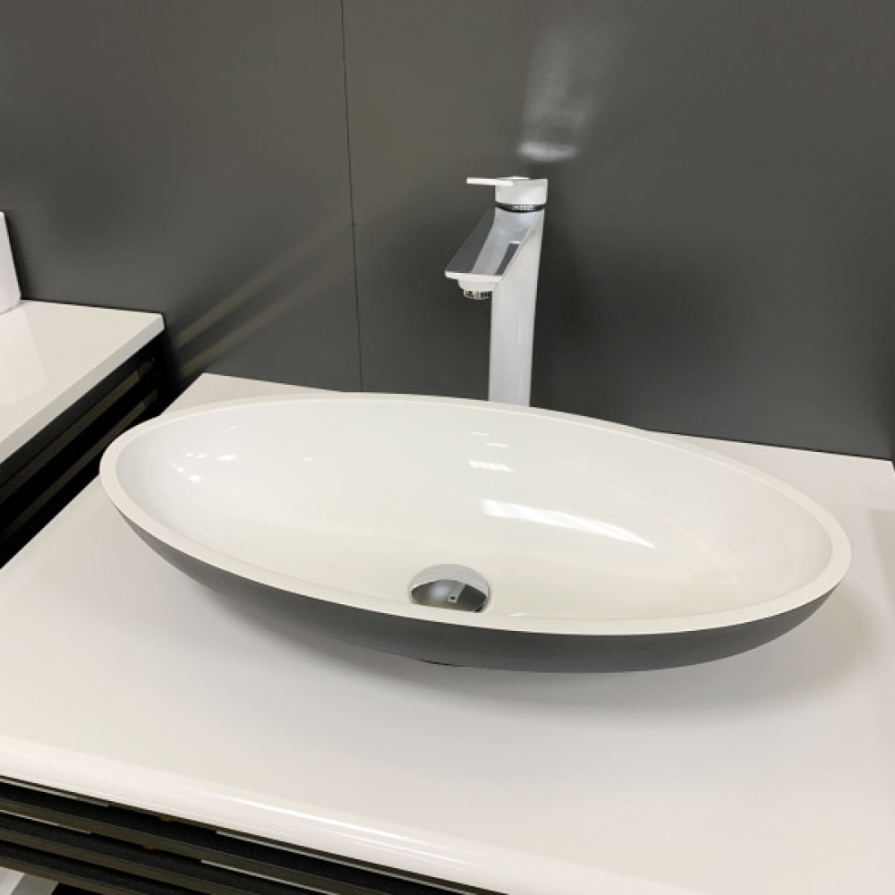 Раковина, умивальник Adamant ANDERE NEW, штучний камінь, овальна, без отвору для змішувача та переливу, 590х295х130мм, накладний, чорно-білий