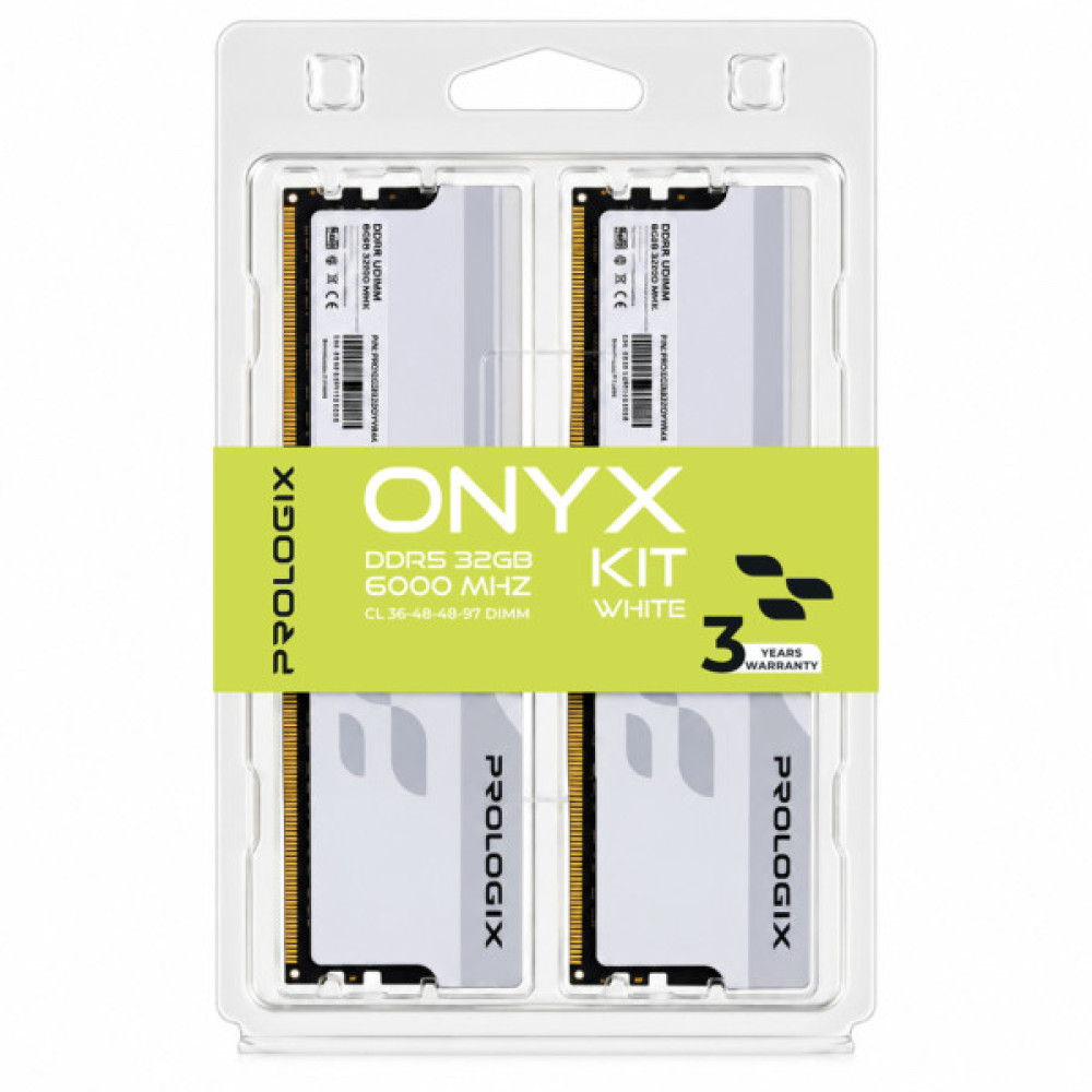 Модуль пам'яті для комп'ютера DDR5 32GB (2x16GB) 6000 MHz Onyx White Prologix (PRO32GB6000YW5K)