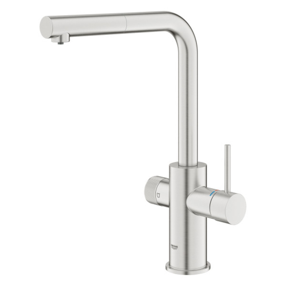 Змішувач для кухні Grohe Blue Pure Minta, довж.виливу - 223мм, поворотний/витяжний, 2 води, супер сталь