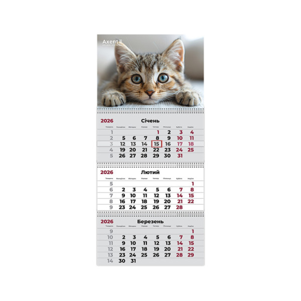 Календар Axent настінний квартальний 2026 р.,3 пружини Cats 1 (8803-26-13-A)