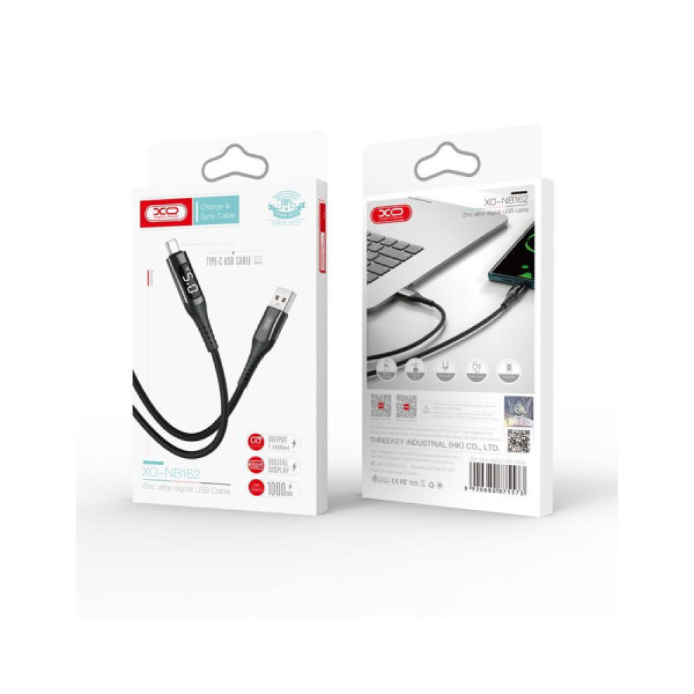 Дата кабель USB 2.0 AM to Lightning 1.0m 2.4A LED black XO (NB162-L-1-BK)