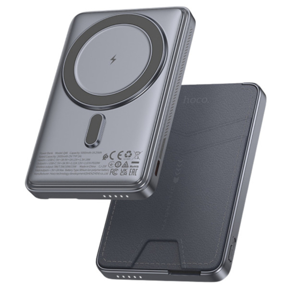 Батарея універсальна HOCO 5000mAh Title PD/20W Magnetic with stand + mini wallet Grey (Q46 / 714988)