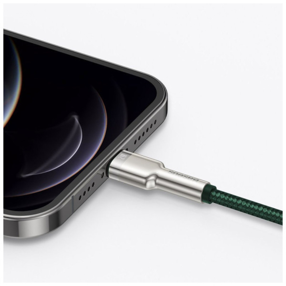 Дата кабель USB 2.0 AM to Lightning 2.0m 2.4A metal green Baseus (CALJK-B06)