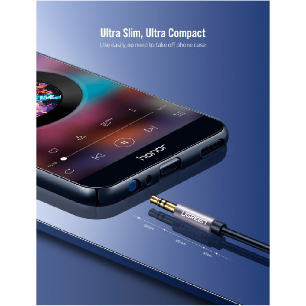 Кабель мультимедійний 3.5mm M to 3.5mm F 1.0m AV118 gray UGREEN (10592)