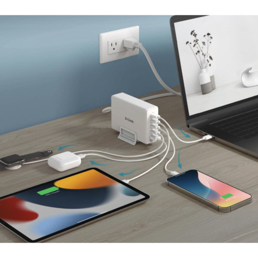 Зарядний пристрій D-Link 4xUSB-C + 1xUSB PD240W GaN white (DCF-241)
