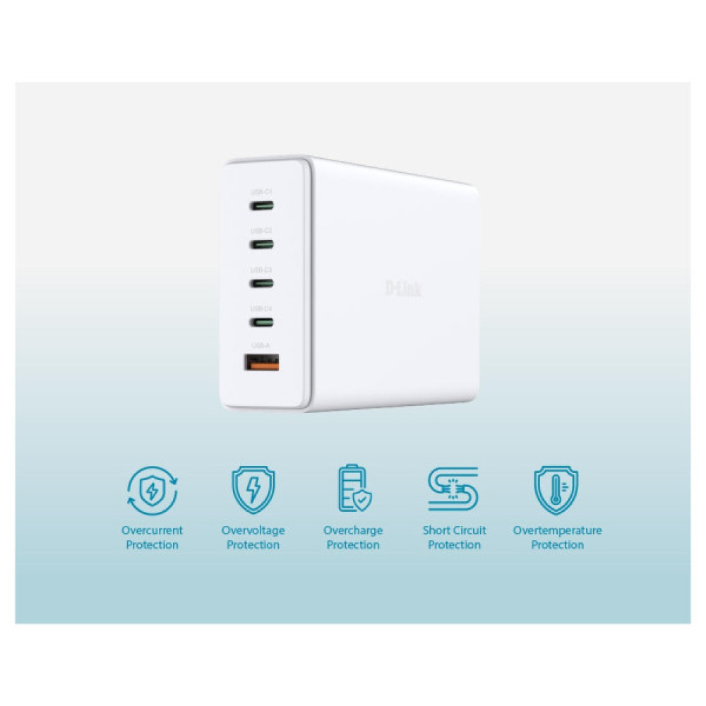 Зарядний пристрій D-Link 4xUSB-C + 1xUSB PD240W GaN white (DCF-241)