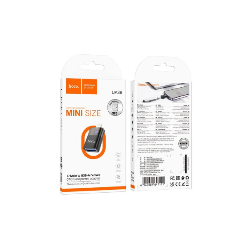 Дата кабель OTG USB 3.0 AF to Lightning Black HOCO (6942007647151)