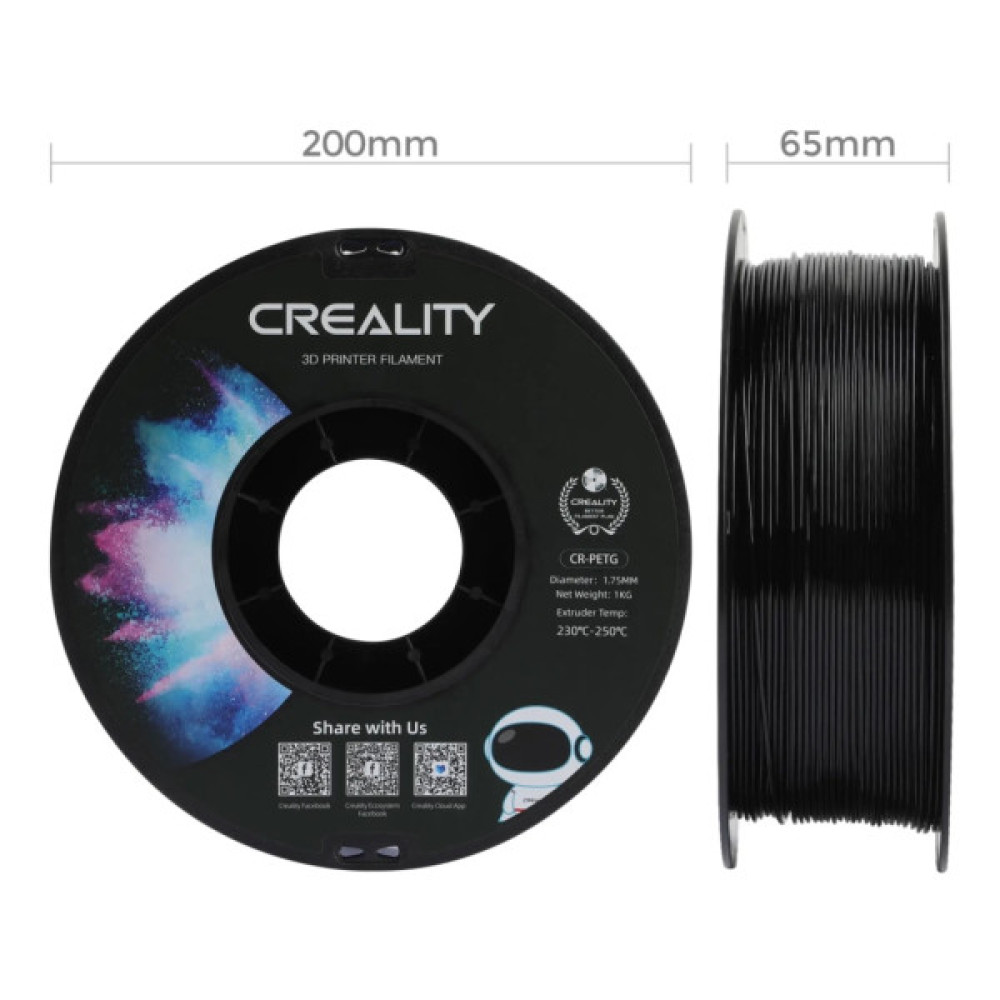 Пластик для 3D-принтера Creality PETG 1.75мм, black, 1кг (3301030035)