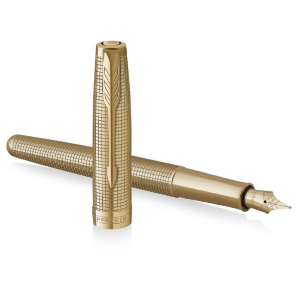 Ручка пір'яна Parker SONNET 17 SE Cisele Gold GT FP18 F + бархатний чохол (68 611)